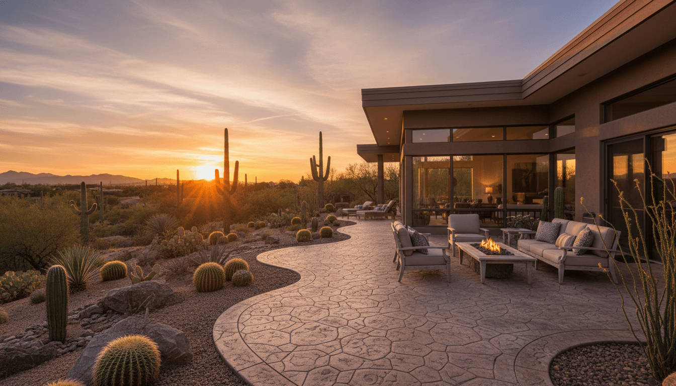 Decorative stamped concrete patio in Arizona home
