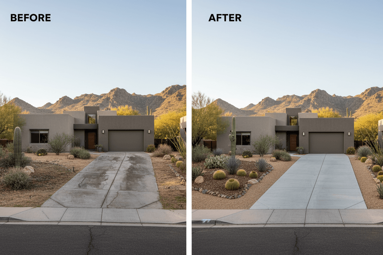 Completed residential concrete driveway project in Phoenix