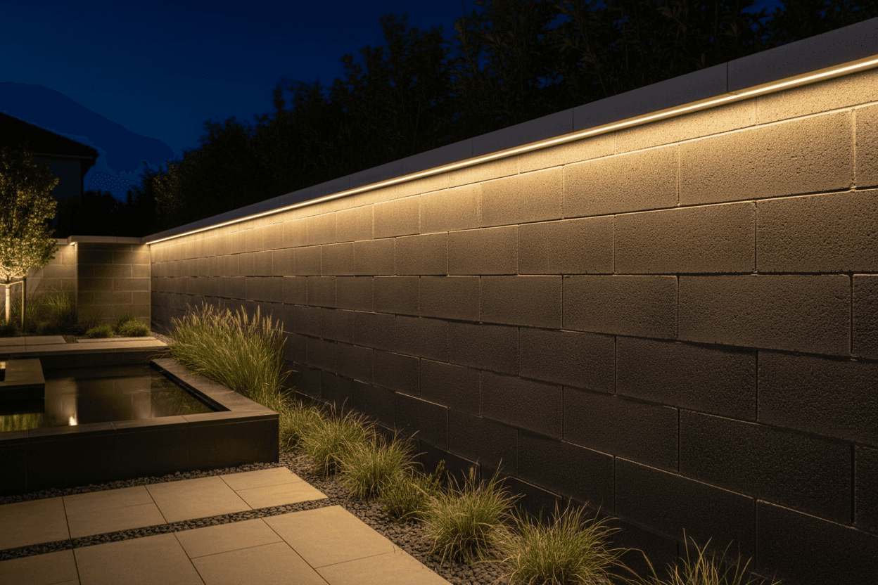 Decorative block wall with integrated lighting