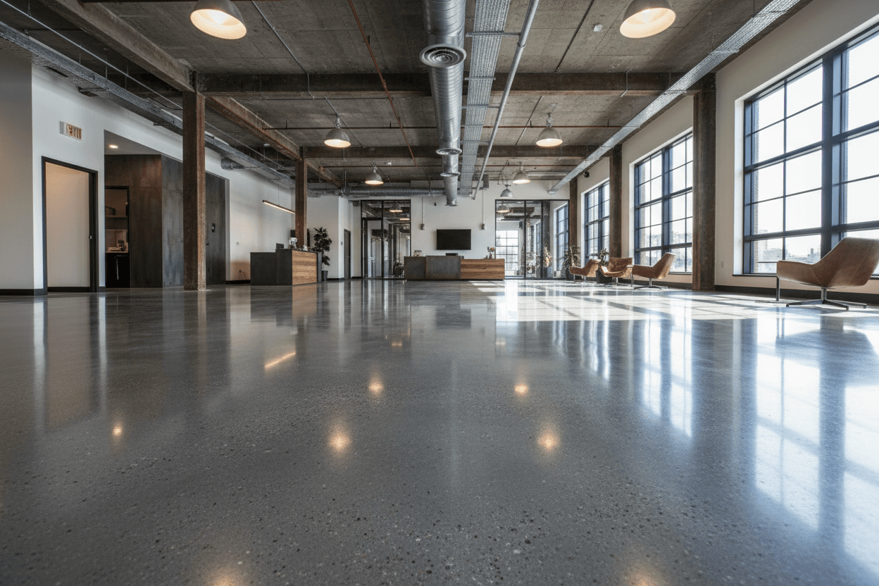 Polished concrete interior floor installation
