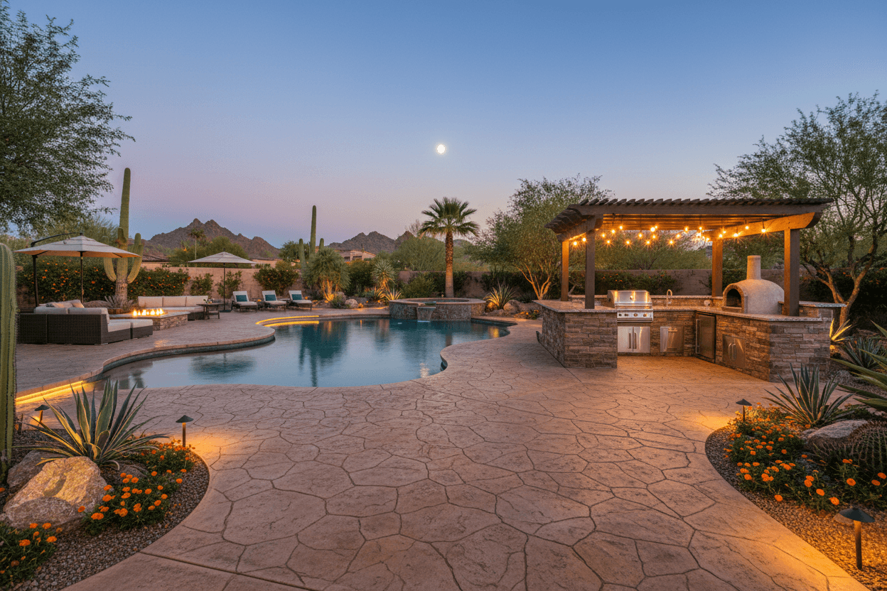 Luxury stamped concrete patio and pool deck