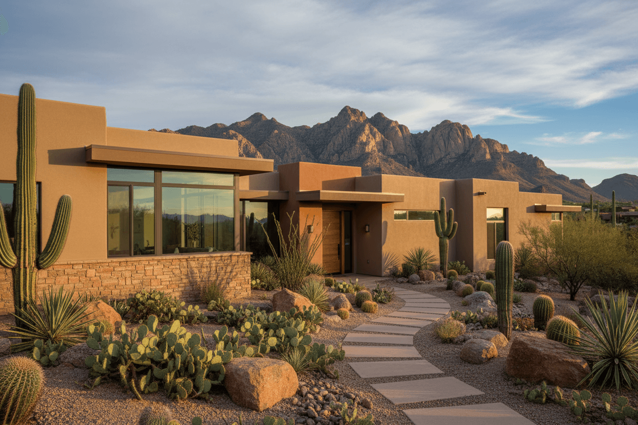 Professional stucco exterior on modern Arizona home