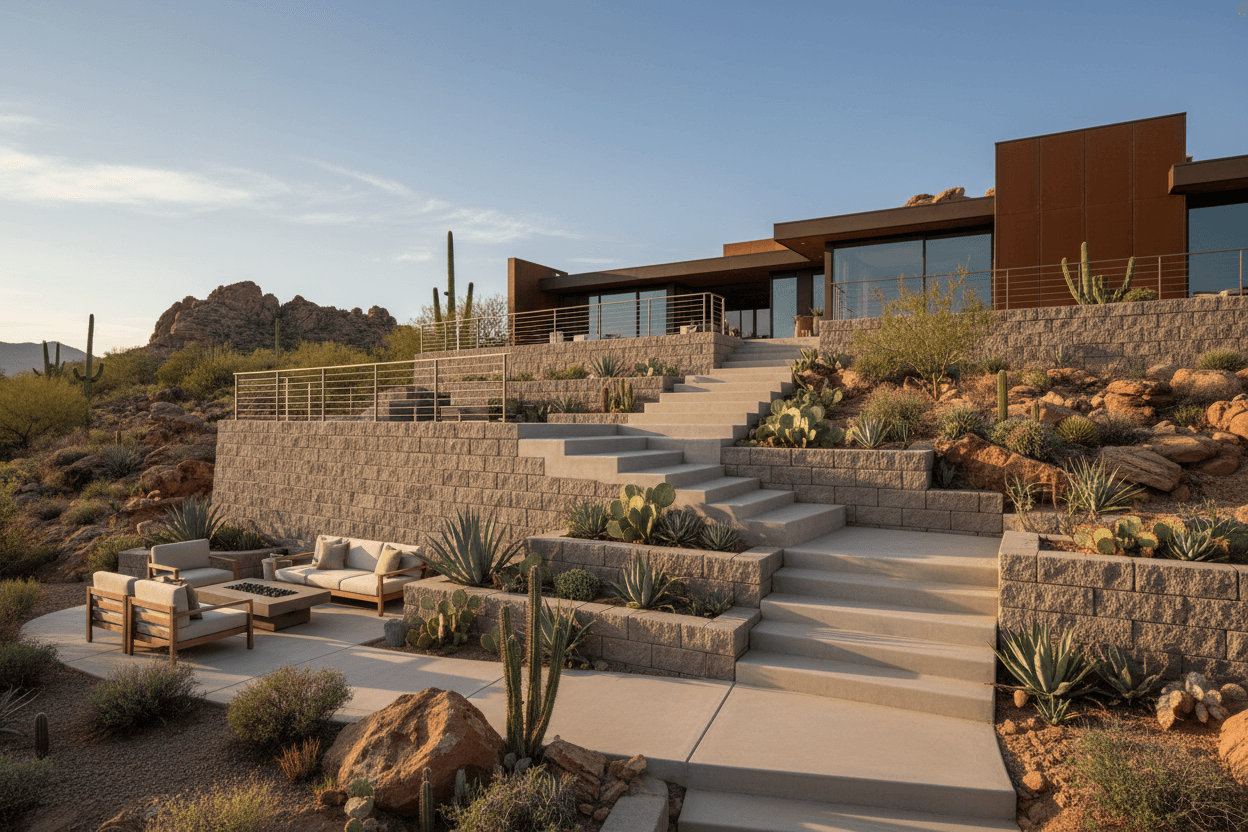 Concrete steps and retaining wall project