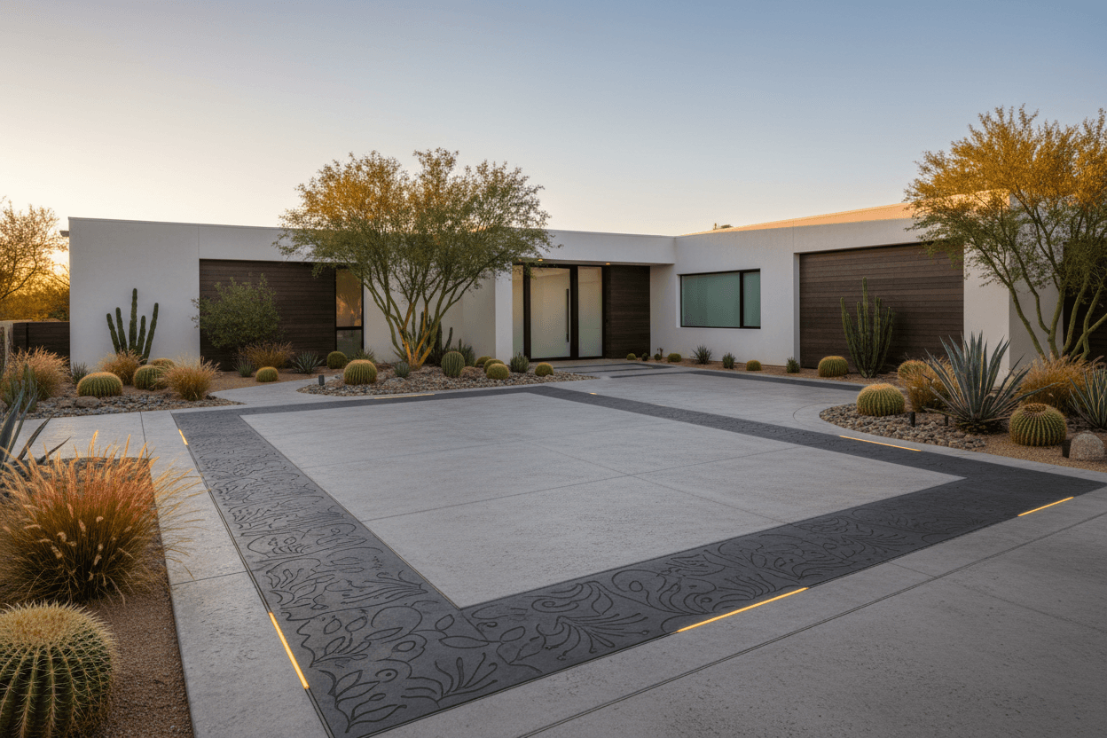 Decorative concrete driveway with custom border