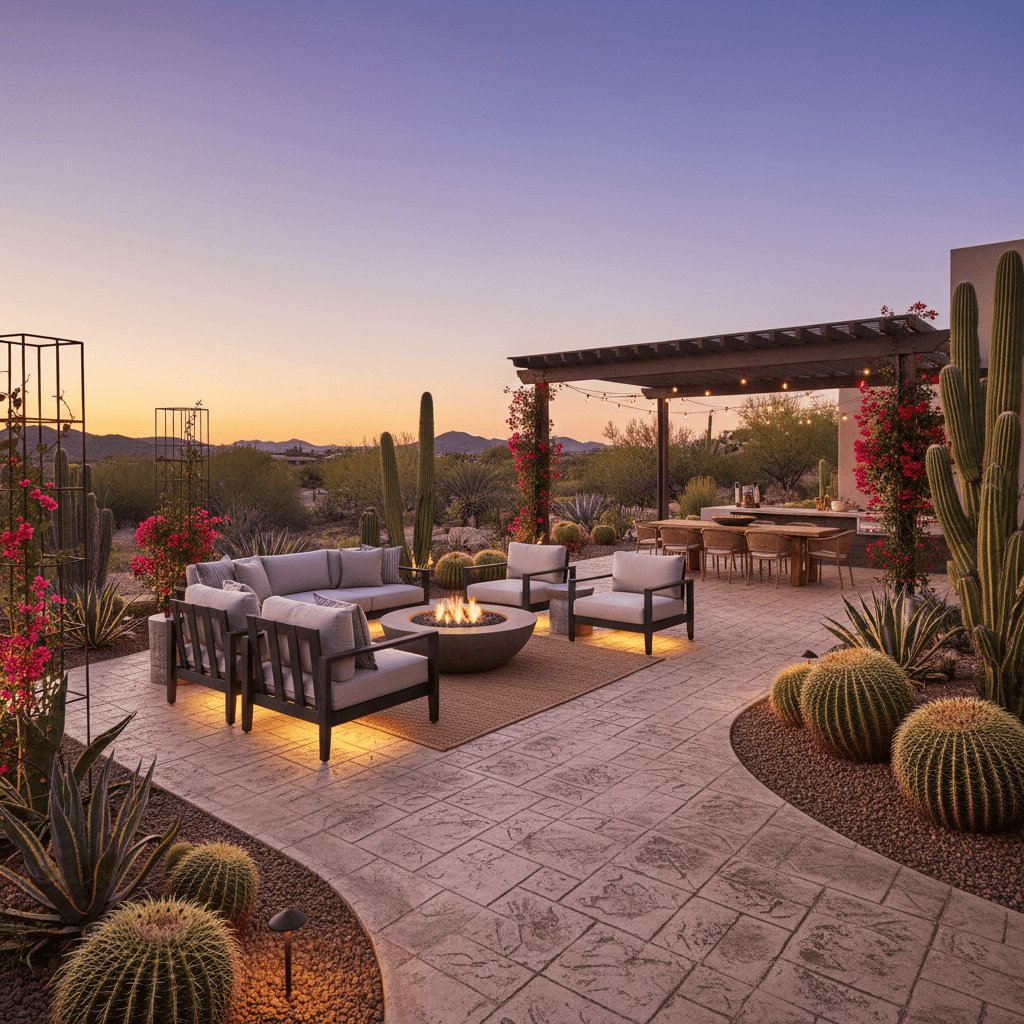 Decorative stamped concrete patio installation