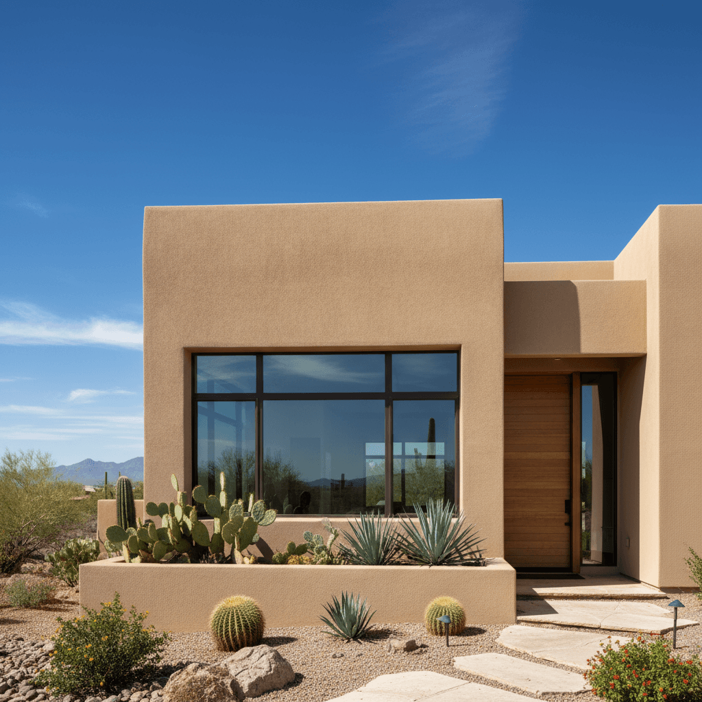 Professional stucco application on residential home